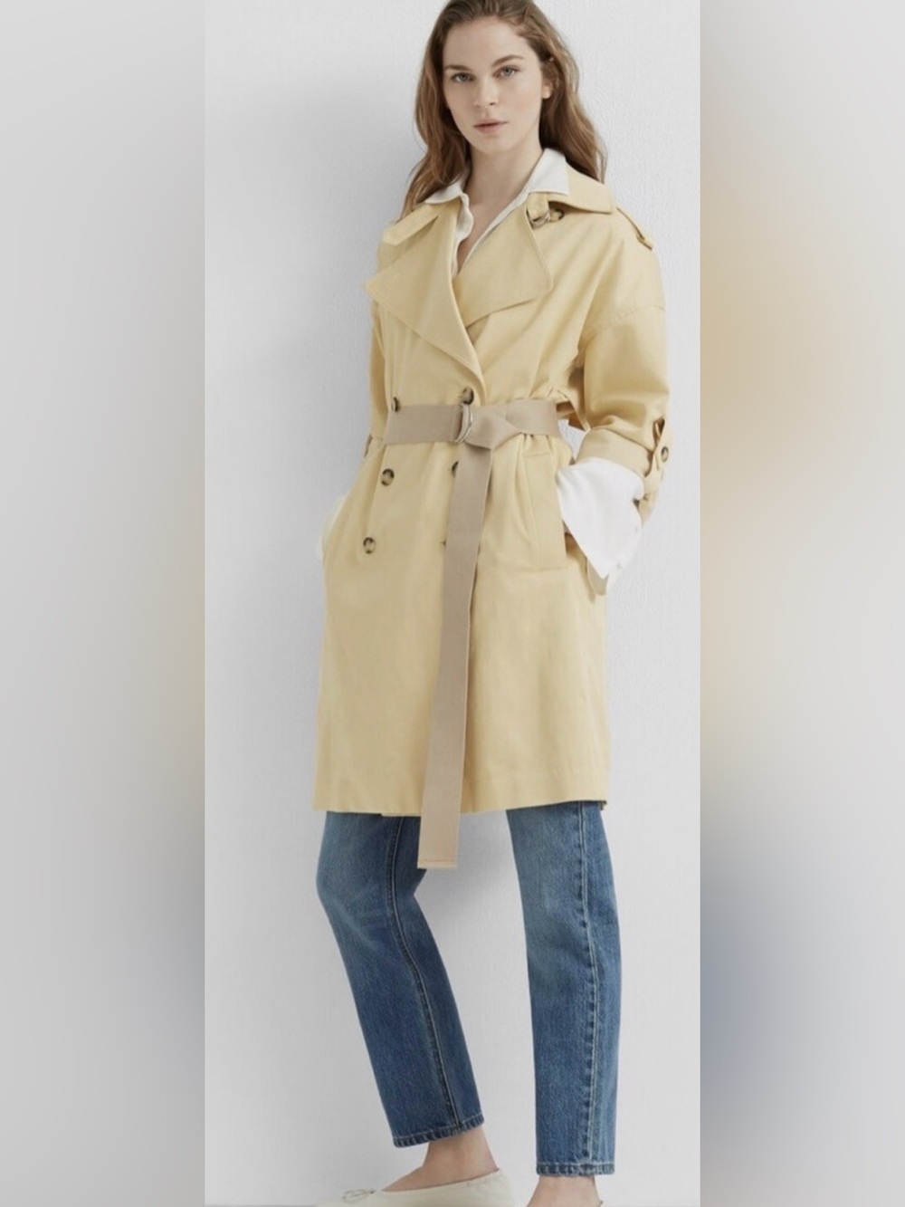 NWT CLUB MONACO Adjustable Sleeve Soft Trench Women's Size M Chamomile Yellow